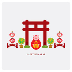 Wall Mural - Chinese new year card. Celebrate year of pig.