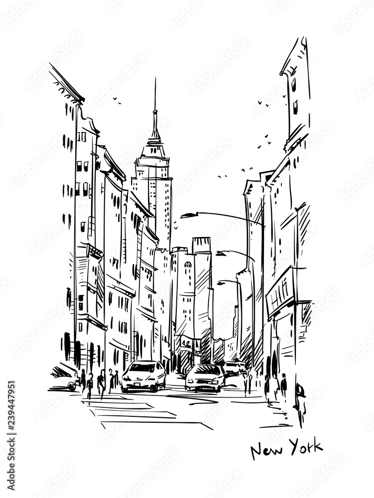 New York street, vector sketch Stock Vector | Adobe Stock