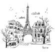 Streets of Paris sketch, vector illustration