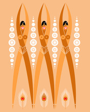 Girls Flappers From The 1920s. Stylized Illustration Of A Dancers. Pearl And Peacock Feathers.