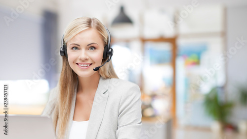 Cuadros en Lienzo business, technology and communication concept - female helpline operator in hea