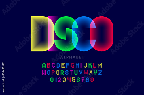 Fotografía Colorful disco style font design, alphabet letters and numbers