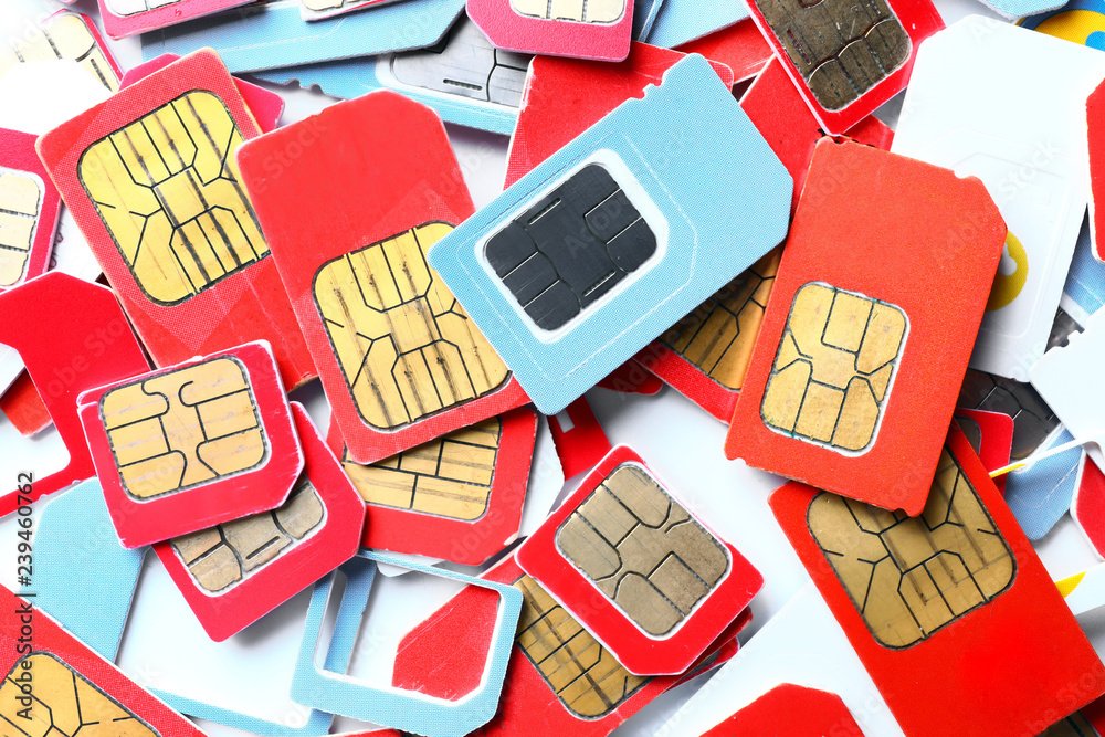 Many sim cards on white background