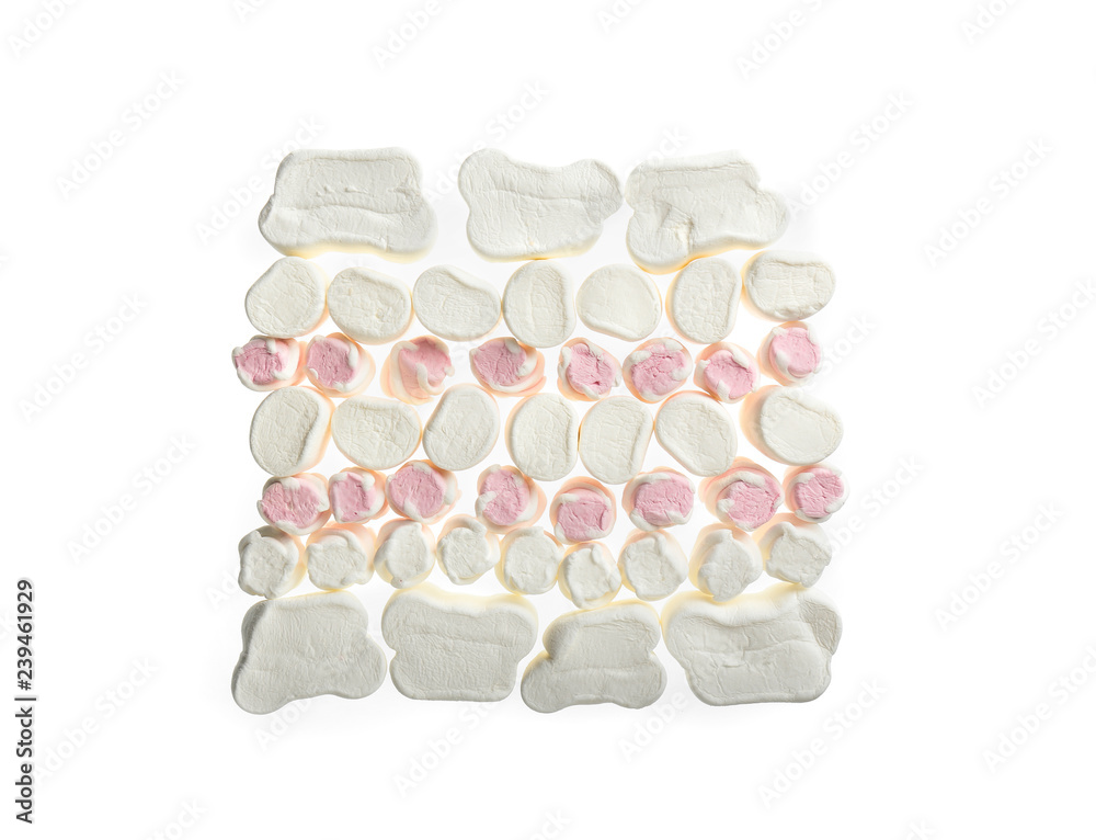 Tasty marshmallows on white background
