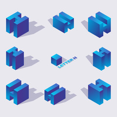 Fototapete - Russian Cyrillic Alphabet Letter N.Isometric alphabet font English H. 3d effect letters, various foreshortening with flat shadows. Stock vector typeface for any typography design.