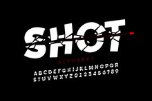 Bullet Shot Font, Alphabet Letters And Numbers