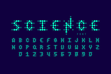Science style font, alphabet letters and numbers