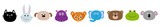 Fototapeta Pokój dzieciecy - Zoo animal head face set. Cute cartoon character Baby children education. Cat, rabbit, hare, jaguar, dog, hippopotamus elephant, bear, frog koala. Flat design. White background Isolated