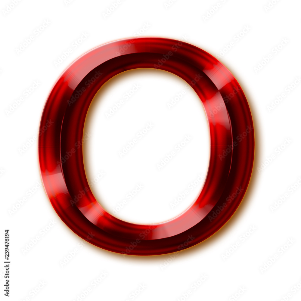 Letter O from stylish faceted ruby alphabet, shiny gemstone 