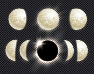 Vector set of moon phases and eclipse