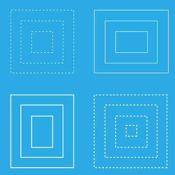 white square blue background geometric shapes lines