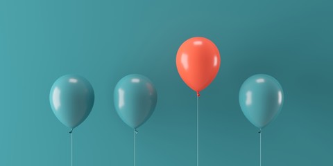 Fototapete - Minimal concept outstanding red balloon floating with green balloons on green background 