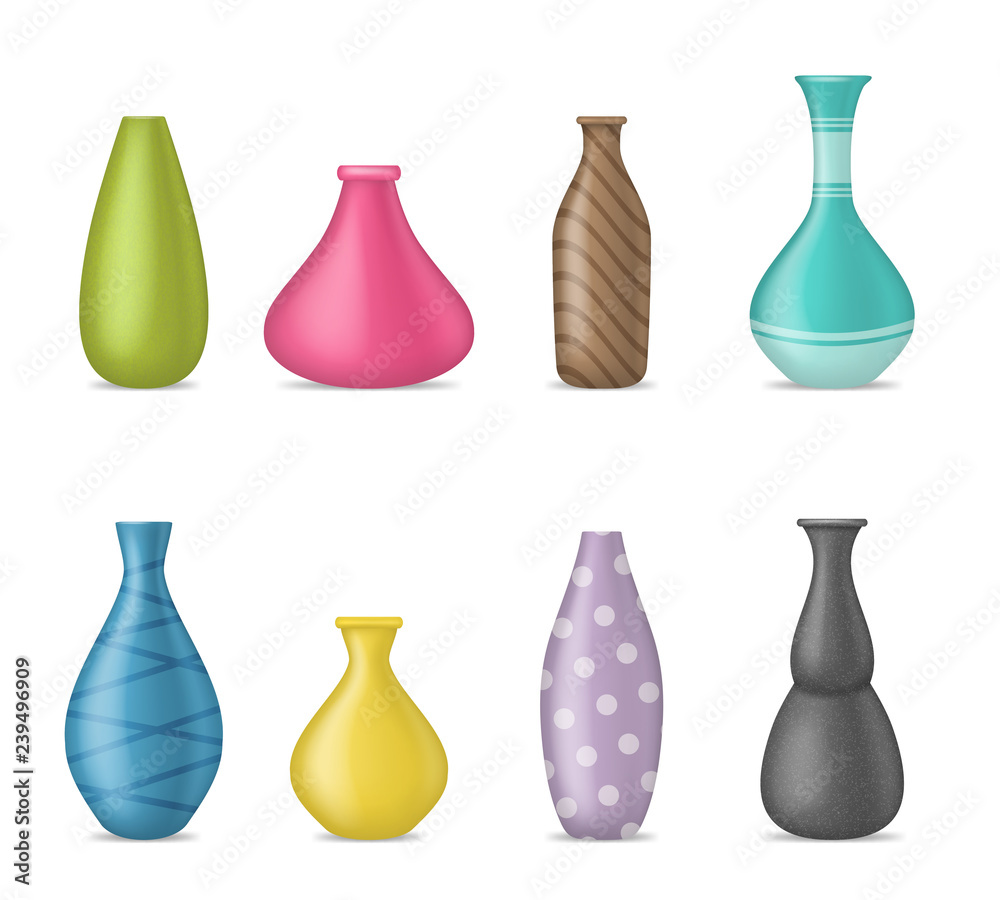Realistic 3d Detailed Ceramic Vase Color Set. Vector - obrazy, fototapety, plakaty 