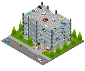 Poster - Multi Storey Car Park Concept 3d Isometric View. Vector