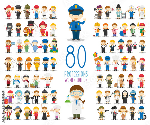 Fotomural Kids Vector Characters Collection: Set of 80 different professions in cartoon style