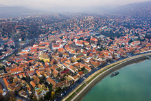 Szentendre, Hungary - Aerial Skyline View Of Szentnedre, The Lovely Riverside Town In Pest County From Above At Winter Time