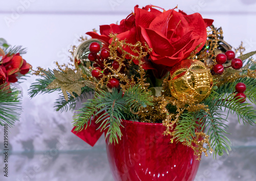 Fotografie, Obraz Christmas composition with flowers, berries and decorations.