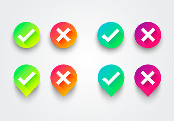 Poster - Vector Illustration colorful gradient check box list icons set. Green checkmark OK and red X, Tick and Cross Signs, YES and NO button for vote