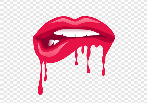 Wall Mural -  - Vector illustration with parted lips. Sexy woman lips. Dripping with red paint lips. Red drops on white background