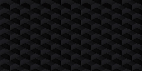 Poster - Volume realistic vector cubes texture, dark geometric seamless tiles pattern, design black background for you projects 