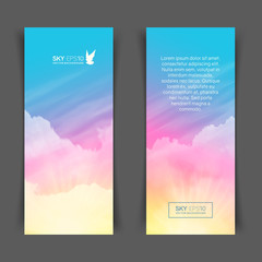 Wall Mural - narrow vertical vector banners with realistic pink-blue sky and cumulus clouds. the image can be use