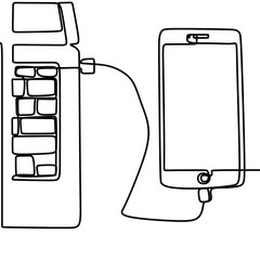 Poster - smartphone continuous line art drawing. modern phone charging single one hand drawn.