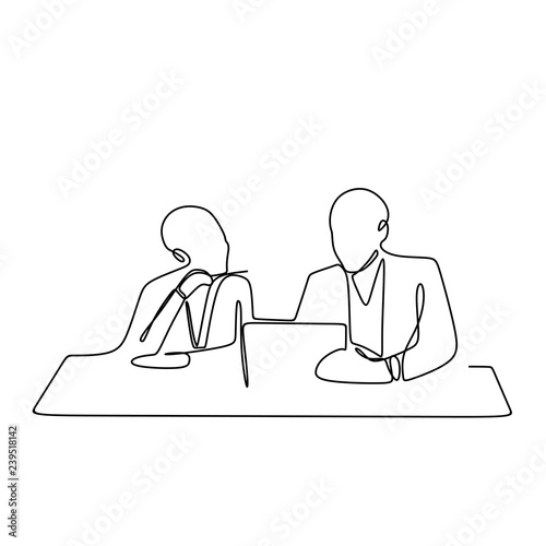 Fotografie, Obraz one line drawing vector of discussion work of two person in the office