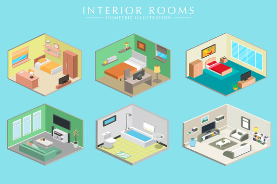 Wall Mural -  - Different room Interiors Vector Isometric set