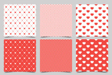 Love Pattern. Collection Of 6 Elegant Red Seamless Patterns On The Theme Of Romance And Love. Valentine's Day Pattern With Heart.