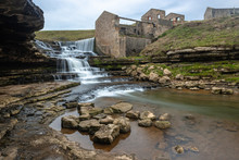 El Bolao Waterfall And A Mill In Ruins, Cantabria, Spain