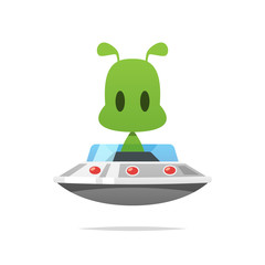 Wall Mural - Cute alien on UFO vector isolated