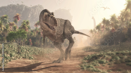 Foto-Schiebegardine mit Schienensystem - Tyrannosaurus Rex in the jungle. (von Orlando Florin Rosu)