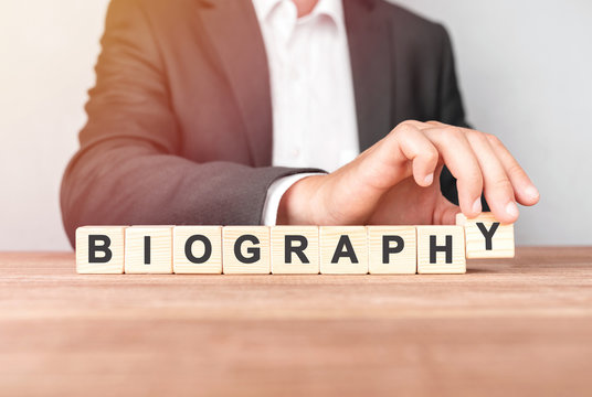 Man made word BIOGRAPHY with wood blocks