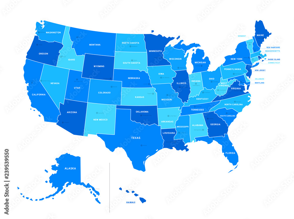 Blank similar USA map isolated on white background. United State Stock ...