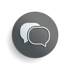 Poster - chat icon. White paper symbol on gray round button with shadow