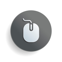 Poster - computer mouse icon. White paper symbol on gray round button with shadow