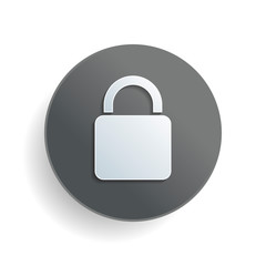 Poster - lock icon. White paper symbol on gray round button with shadow