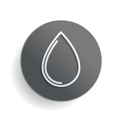 Poster - water drop icon. White paper symbol on gray round button with shadow