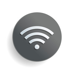 Poster - wi-fi icon. White paper symbol on gray round button with shadow
