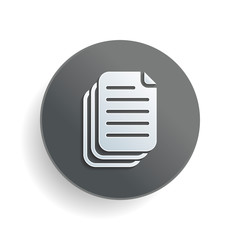 Poster - document. simple silhouette. White paper symbol on gray round button with shadow