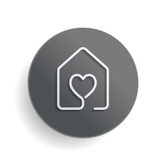 Poster - house with heart icon. line style. White paper symbol on gray round button with shadow
