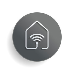 Poster - house with wifi icon. line style. White paper symbol on gray round button with shadow