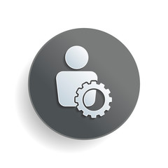 Wall Mural - human with gear icon. White paper symbol on gray round button with shadow