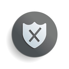 Poster - protection broken. simple icon. White paper symbol on gray round button with shadow