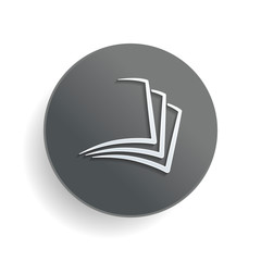 Poster - sheet of book, paper. White paper symbol on gray round button with shadow