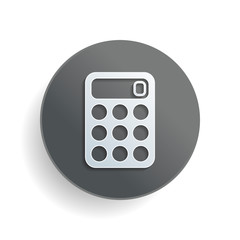 Poster - simple calculator icon. White paper symbol on gray round button with shadow
