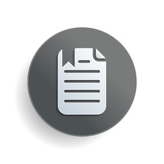 Poster - document with text and bookmark. White paper symbol on gray round button or badge with shadow