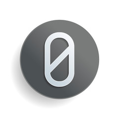 Poster - Number zero, numeral, simple letter. White paper symbol on gray round button or badge with shadow