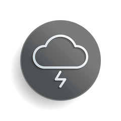 Poster - cloud and lightning. simple outline icon. linear symbol with thin outline. White paper symbol on gray round button or badge with shadow