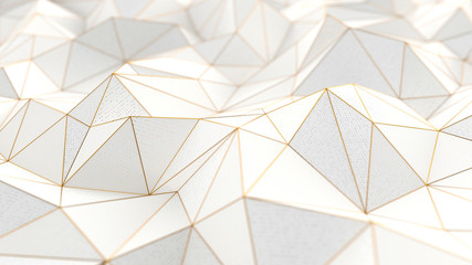 Low-poly white background 3d with golden lines